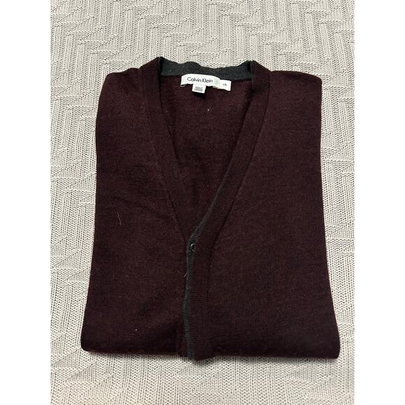 Calvin Klein maroon varsity wool button down cardigan size L - Picture 1 of 7